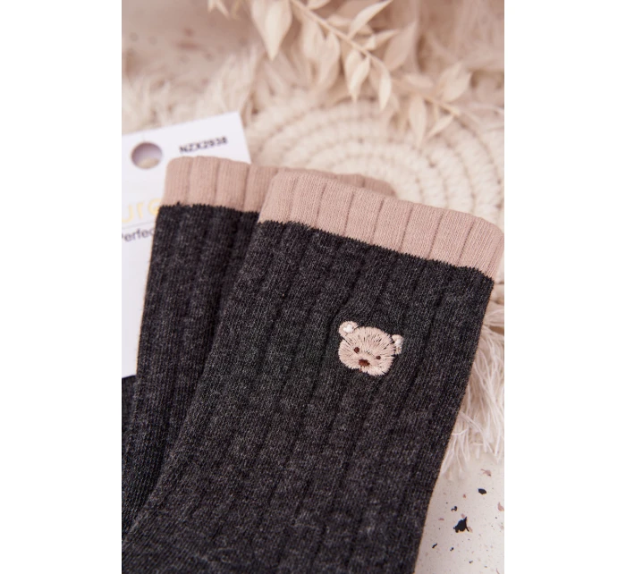 Dámské bavlněné ponožky s malým medvídkem tmavě šedé