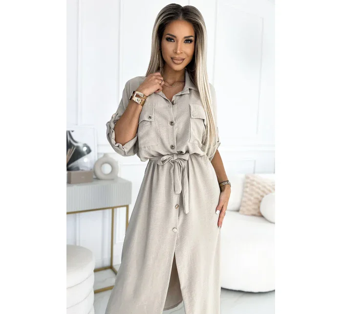 531-1 Midi košeľa so zlatými gombíkmi a kravatou - BEACH 531-1 Midi košeľa so zlatými gombíkmi a kravatou - BEACH