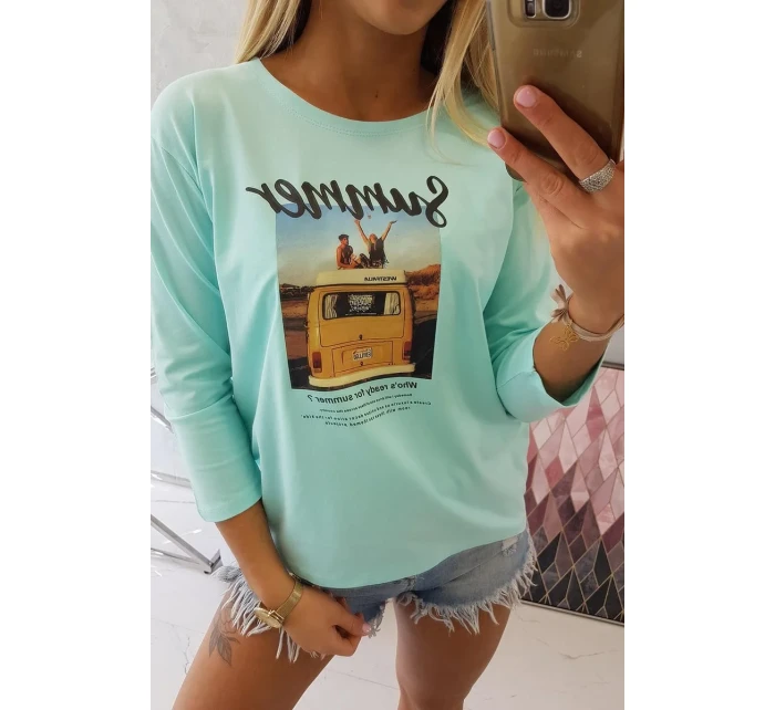 Blúzka s potlačou Letné auto mint Blúzka s potlačou Letné auto mint