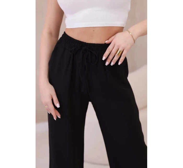 Viskózové kalhoty se širokými nohavicemi černý