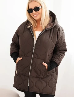 Dámská bunda Plus Size prošívaná s kapucí hnědá