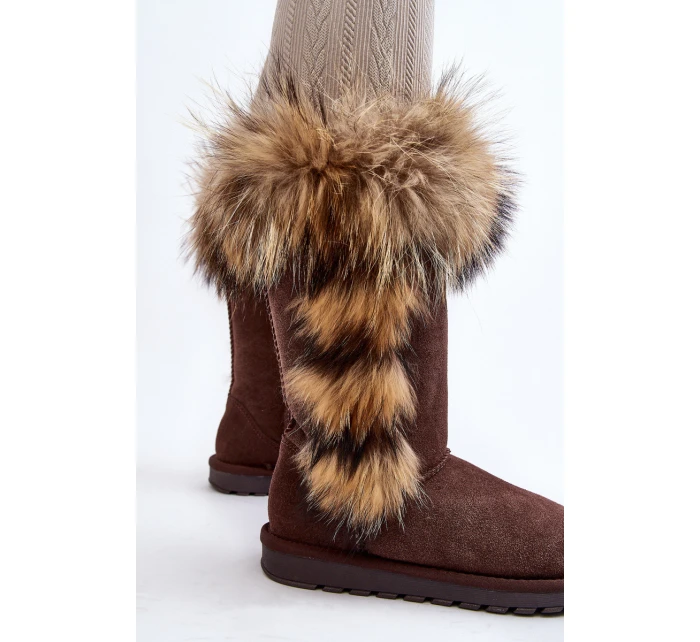 Damskie Botki Śniegowce Ocieplane Zamszowe Brązowe Balvin Damskie Botki Śniegowce Ocieplane Zamszowe Brązowe Balvin