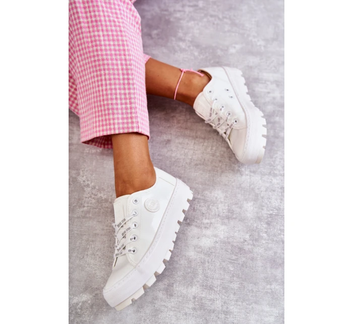 Modne Lakierowane Trampki Big Star KK274045 Białe Modne Lakierowane Trampki Big Star KK274045 Białe