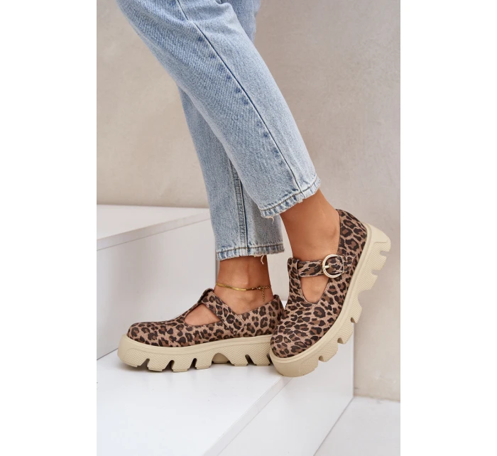 Zamszowe Półbuty Z Klamrą W Panterkę Zazoo 20183 Brązowe