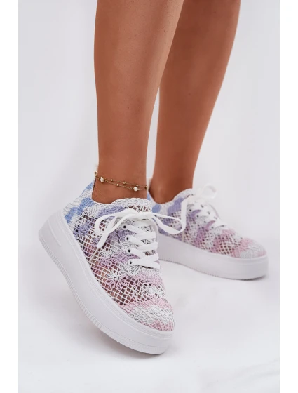 Sneakersy Damskie Na Platformie Z Szydełkową Cholewką Multikolor Mirietto