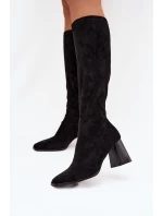 Kozaki Damskie Na Słupku Z Przeszyciami Czarne Celandine