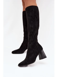 Kozaki Damskie Na Słupku Z Przeszyciami Czarne Celandine