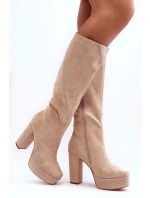Topánky na podpätku F11189 béžové - Krok vo veľkom štýle