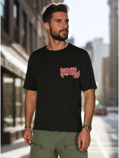 Pánske tričko s potlačou čierne FashionStreet RX5645