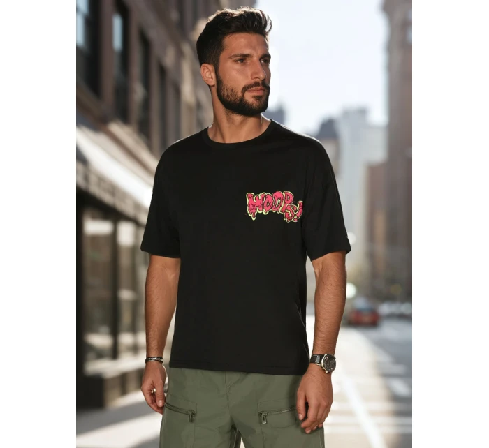 Pánske tričko s potlačou čierne FashionStreet RX5645