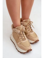 Skórzane Sneakersy Trapery Damskie Z Futerkiem Na Platformie Big Star OO274A330 Beżowe Skórzane Sneakersy Trapery Damskie Z Futerkiem Na Platformie Big Star OO274A330 Beżowe