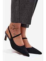 Kožené semišové sandály na podpatku s ozdobnou páskou D&A CR61-3048 černé