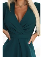 dlouhé šaty s rozparkem na rukávy a výstřihem lahvově zelené model 21291970 - numoco