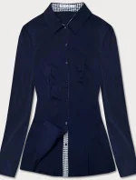 Blúzka s peplum vsadkami tmavomodrá (WD16113)