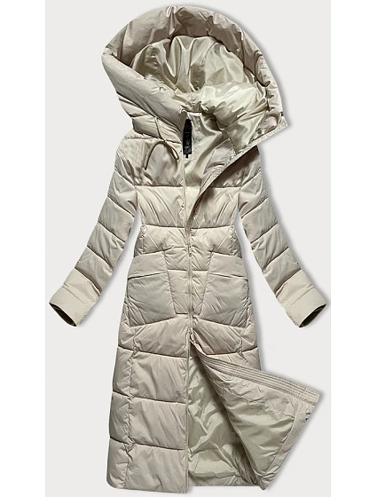 Dámska prešívaná dlhá zimná bunda Libland light beige (7767) Dámska prešívaná dlhá zimná bunda Libland light beige (7767)