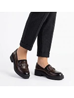Dámské kožené mokasíny na silné podrážce vínové model 22081623 - VINCEZA Dámské kožené mokasíny na silné podrážce vínové model 22081623 - VINCEZA