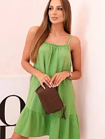 Dámske mušelínové šaty s ramienkami a volánom olivovej farby