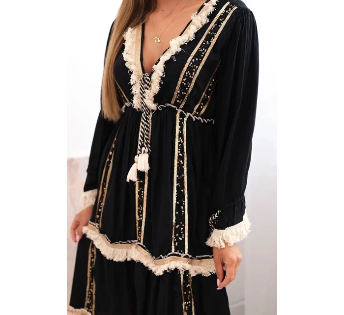 Dámske boho šaty s čipkou čierne