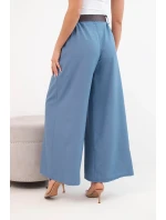Dámske nohavice so širokými nohavicami a opaskom modré