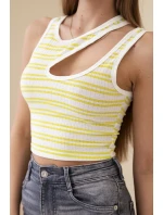 Dámsky rebrovaný pruhovaný top bez rukávov s výstrihom Green