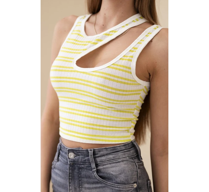 Dámsky rebrovaný pruhovaný top bez rukávov s výstrihom Green