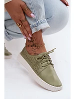 Dámské perforované polobotky Šněrovací Zelené Pearla