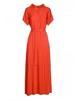 Viskózové maxi košilové šaty model 22296982 korál - STYLOVE