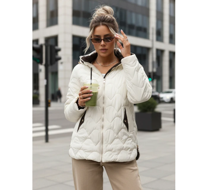 Dámska prešívaná prechodná bunda s odnímateľnou kapucňou ecru TY5624