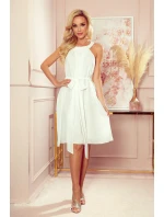 ALIZEE - Dámske šifónové šaty vo farbe ecru so zaväzovaním 350-1