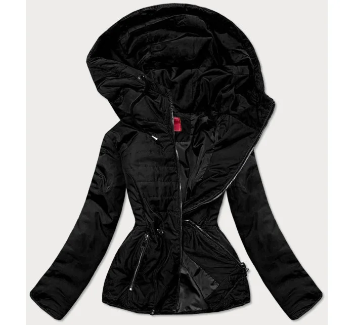 Čierna prešívaná dámska bunda na prechodné obdobie (M168)
