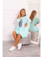 Šaty s potiskem a model 18744339 spodní částí mint - K-Fashion Šaty s potiskem a model 18744339 spodní částí mint - K-Fashion