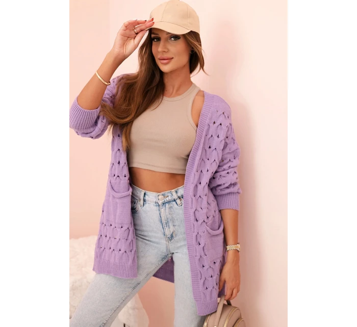 Dámsky sveter s vreckami čipka fialová