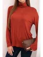 Dámska viskózna blúzka s rolákom a dlhými rukávmi hnedá
