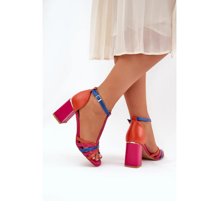 Skórzane Sandały Na Słupku Laura Messi 2879 Multikolor