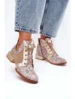 Skórzane Botki Trzewiki Maciejka 05541-04 Beżowo-Złote