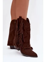 Dámské kožené boty s třásněmi na podpatku čokoládové Gralina Dámské kožené boty s třásněmi na podpatku čokoládové Gralina