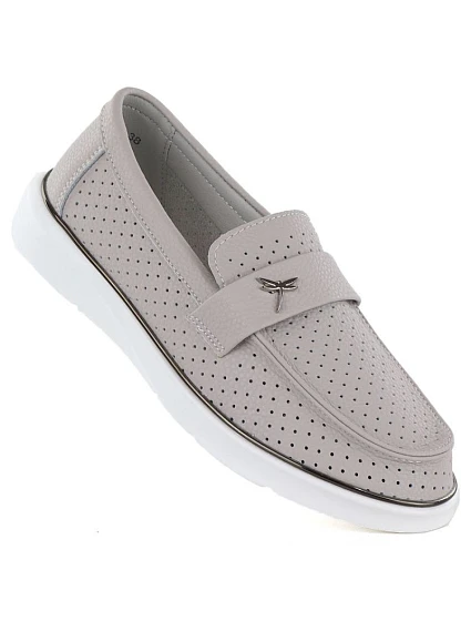 Dámské kožené mokasíny šedé model 22116539 - VINCEZA