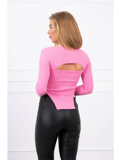 Halenka s žebrovaným výstřihem světle růžová Halenka s žebrovaným výstřihem světle růžová