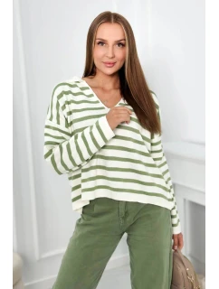 Pruhovaný sveter tmavá mäta