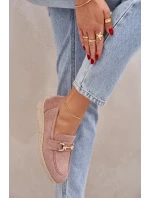 Ażurowe Mokasyny Ze Złotym Detalem I Jutową Plecionką Różowe Lainer