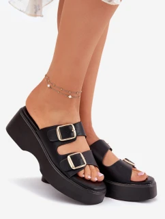 Dámské Klapky Na Klínu A Platformě S Přezkami Černé model 21697267 - Boto
