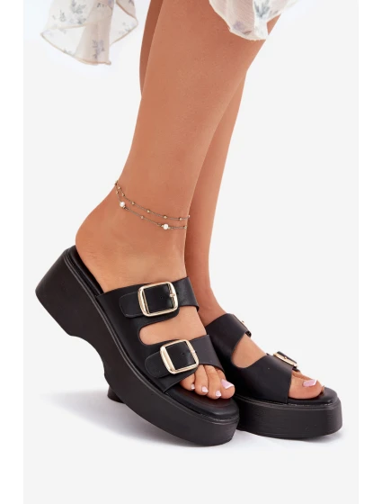 Dámské Klapky Na Klínu A Platformě S Přezkami Černé model 21697267 - Boto