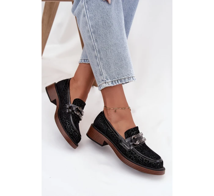 Semišové dámské mokasiny s ozdobou model 21713887 Černé - D&A