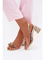 Průhledné sandály s krystaly na klínovém podpatku S.Barski KV61-6068 Zlaté