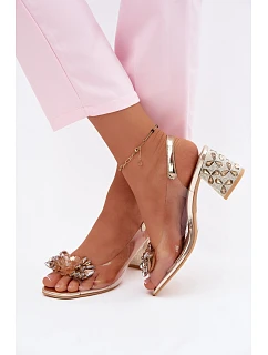 Průhledné sandály s krystaly na klínovém podpatku S.Barski KV61-6068 Zlaté