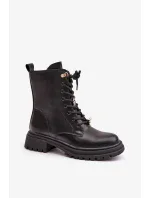 Členkové topánky z eko kože Workery Dámske s príveskami Čierne Rianael