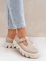 Skórzane Półbuty Z Klamrą Zazoo 20183 Beżowe