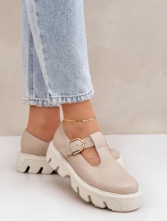 Skórzane Półbuty Z Klamrą Zazoo 20183 Beżowe