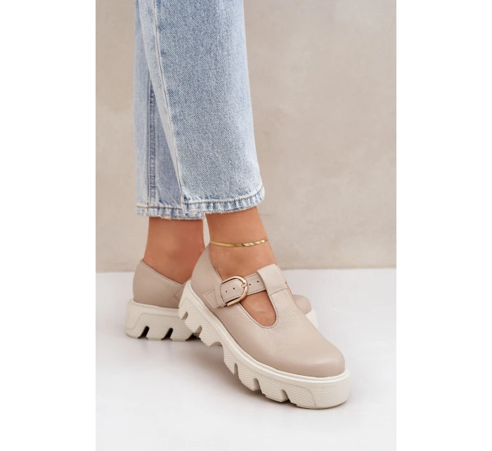 Kožené Polobotky S Přezkou model 21683956 Béžové - Zazoo