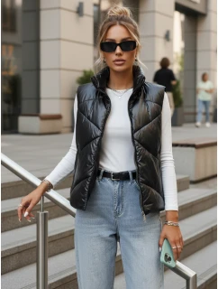 Dámska prešívaná vesta so stojačikom čierna FashionStreet TY3477